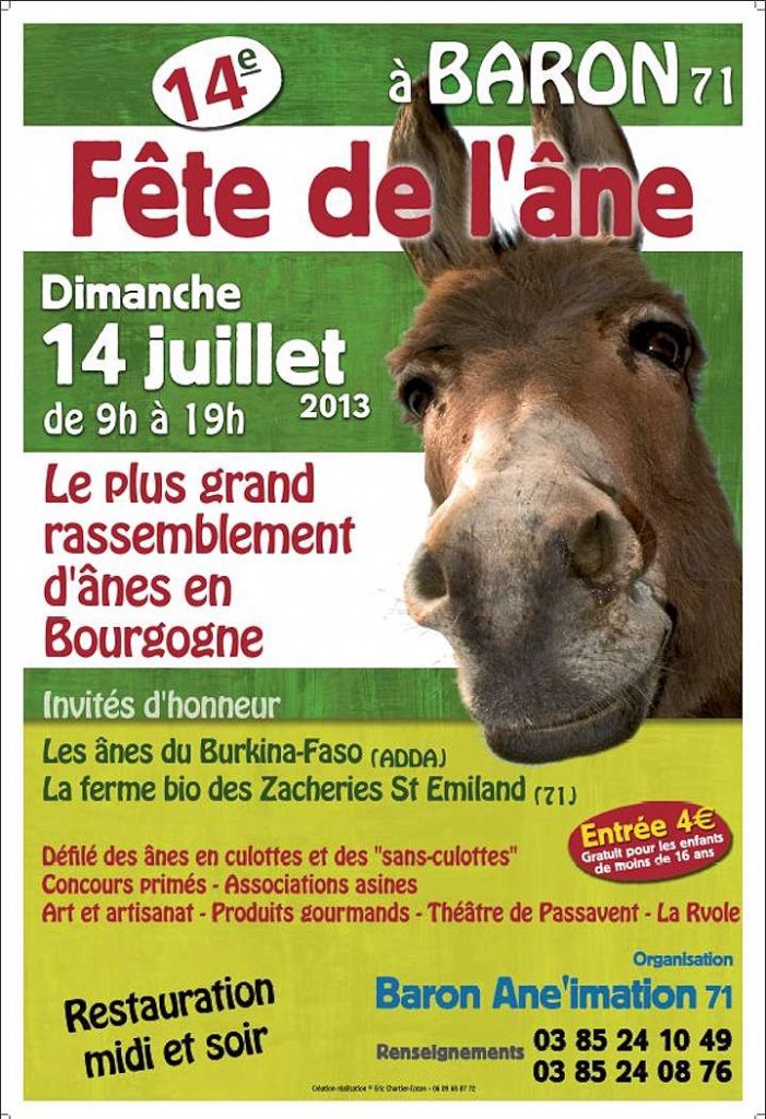 14 ème Fête de l’Âne à Baron (71), le dimanche 14 juillet 2013