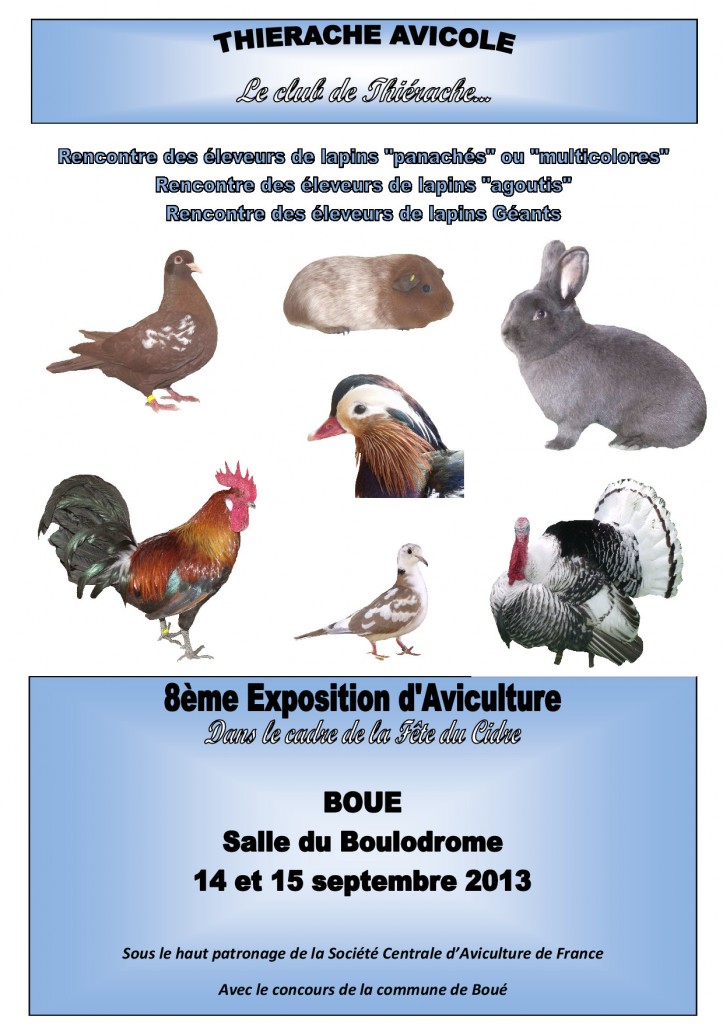 8 ème Exposition Avicole à Boué (02), du samedi 14 au dimanche 15 septembre 2013