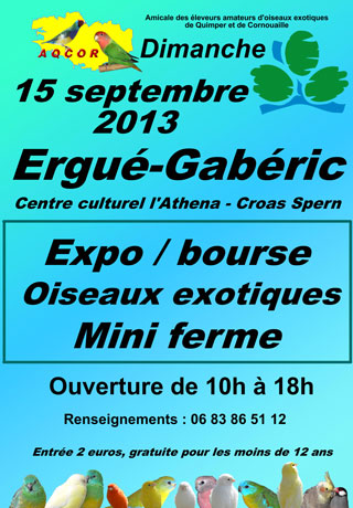 Bourse aux oiseaux à Ergué-Gaberic (29), le dimanche 15 septembre 2013