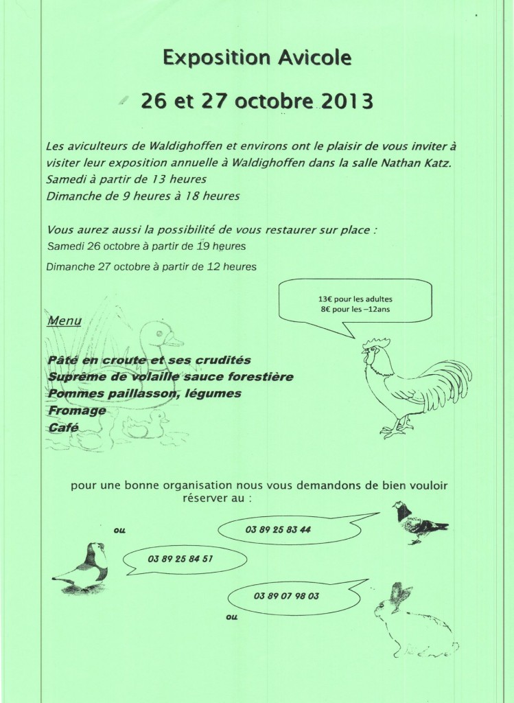 Exposition Avicole à Waldighoffen (68), du samedi 26 au dimanche 27 octobre 2013