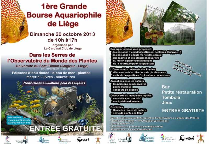 1 ère Grande Bourse Aquariophile à Liège (Belgique), le dimanche 20 octobre 2013