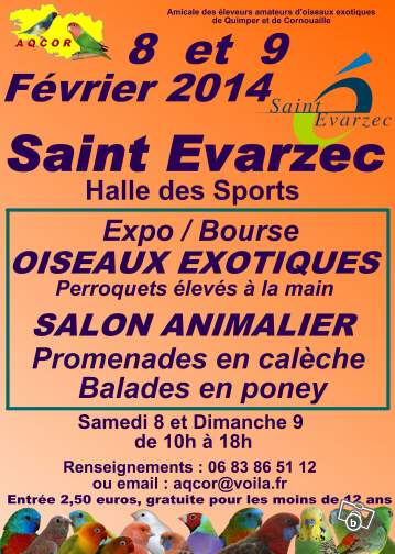Exposition-Bourse aux oiseaux exotiques et salon animalier à Sallertaines (29), du samedi 08 au dimanche 09 février 2014