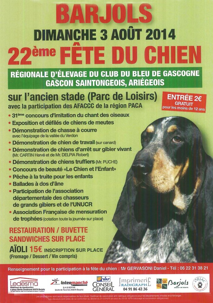 22 ème Fête du Chien à Barjols (83), le dimanche 03 août 2014