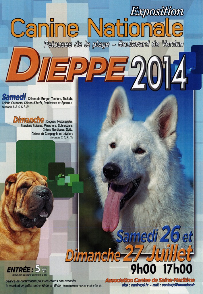 Exposition Canine Nationale à Dieppe (76), du samedi 26 au dimanche 27 juillet 2014