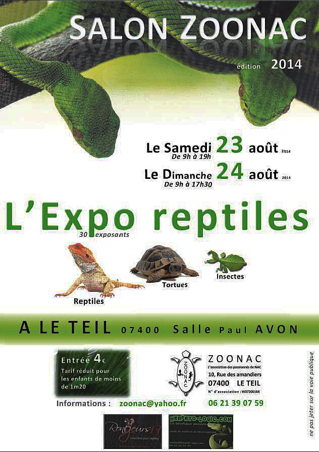 2 ème Exposition-vente d’animaux « Zoonac », à Le Teil (07), du samedi 22 au dimanche 23 août 2014