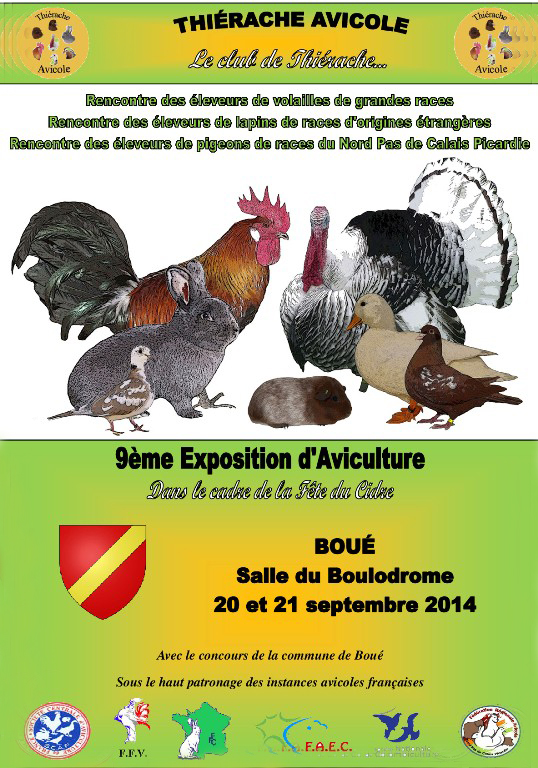 9 ème Exposition Avicole à Boué (02), du samedi 20 au dimanche 21 septembre 2014