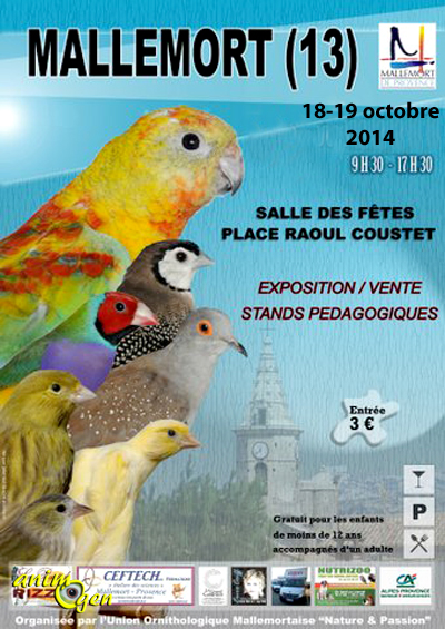 6 ème Exposition d’oiseaux d’élevage à Mallemort de Provence (13), du samedi 18 au dimanche 19 octobre 2014
