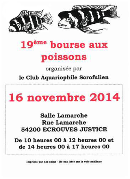 19 ème Bourse aux poissons à Ecrouves Justice (54), le dimanche 16 novembre 2014