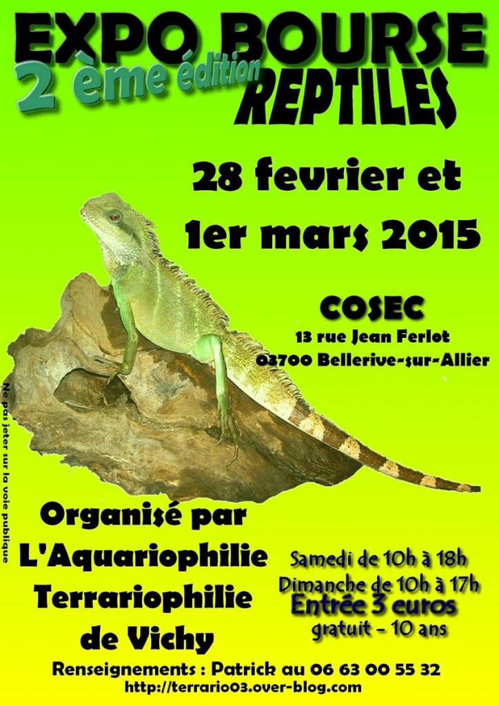 Exposition-bourse aux reptiles à Vichy (03), du samedi 28 février au dimanche 1er mars 2015
