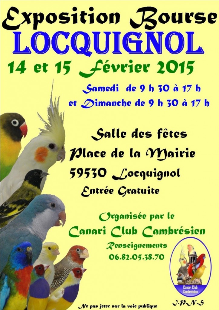 Exposition-Bourse aux oiseaux à Locquignol (59), du samedi 14 au dimanche 15 février 2015