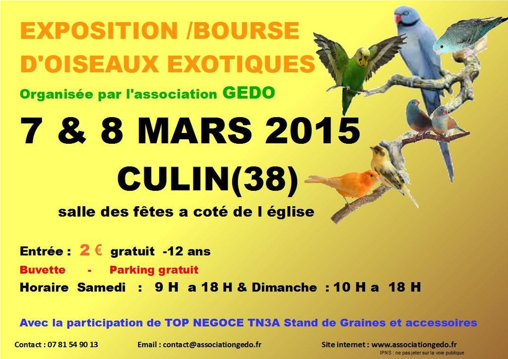 Exposition-bourse d’oiseaux exotiques à Culin (38), du samedi 07 au dimanche 08 mars 2015