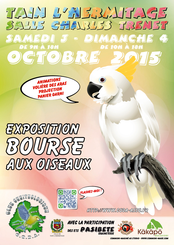 Exposition-Bourse aux oiseaux à Tain l’Hermitage (26), du samedi 03 au dimanche 04 octobre 2015