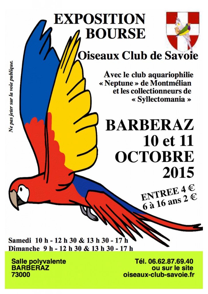 Bourse aux oiseaux à Barberaz (73), du samedi 10 au dimanche 11 octobre 2015