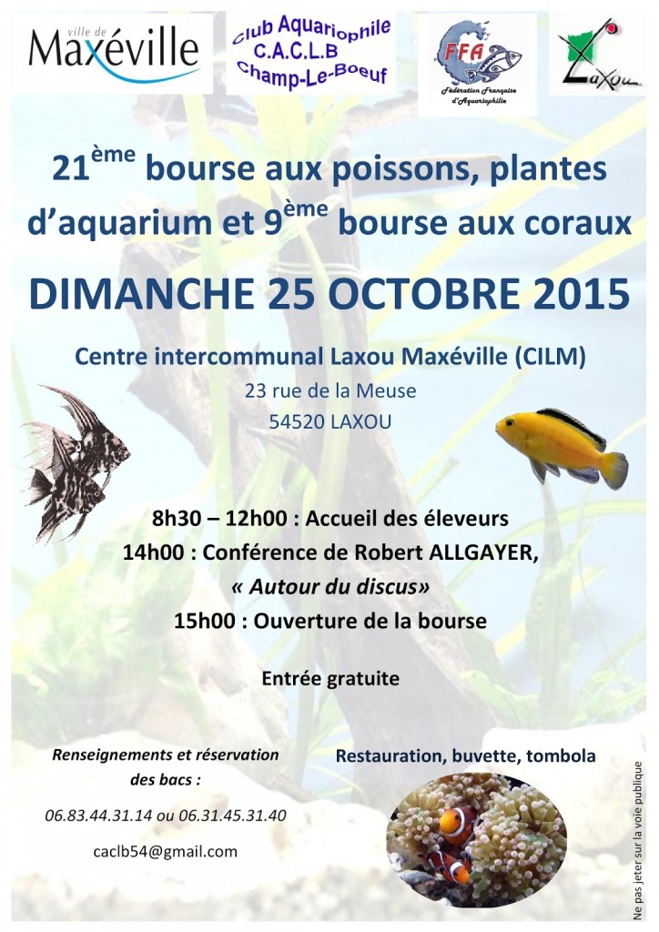 Bourse aux poissons, plantes et coraux à Laxou (54), le dimanche 25 octobre 2015