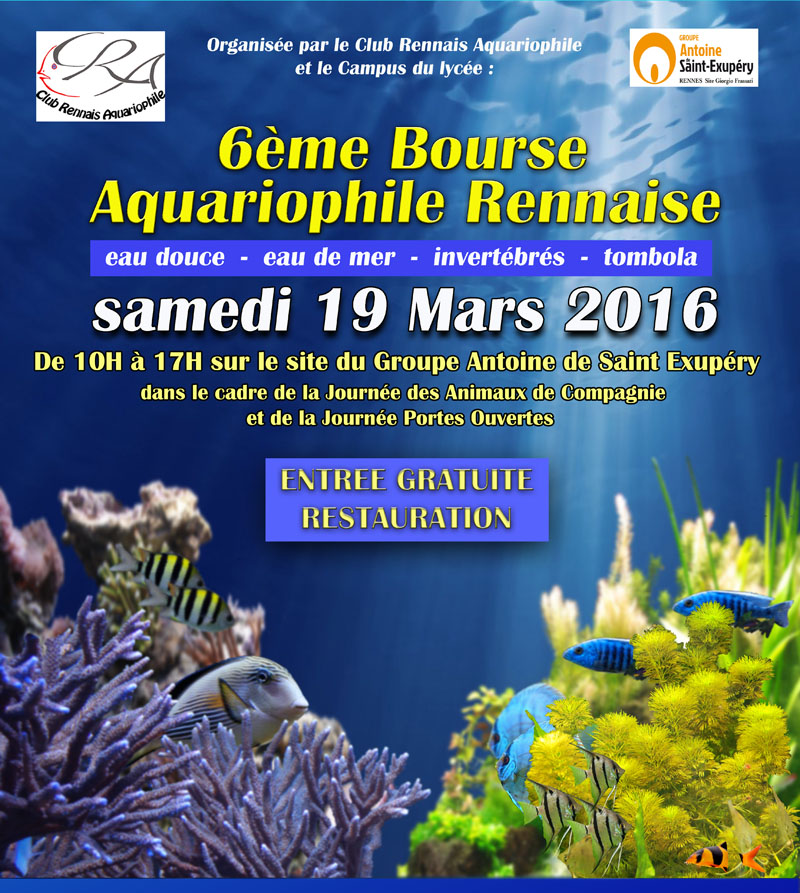 6 ème Bourse aquariophile rennaise à Rennes (35), le samedi 19 mars 2016