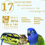 17 ème Salon-Bourse des Nouveaux Animaux de Compagnie à la Broque (67), du samedi 19 au dimanche 20 mars 2016