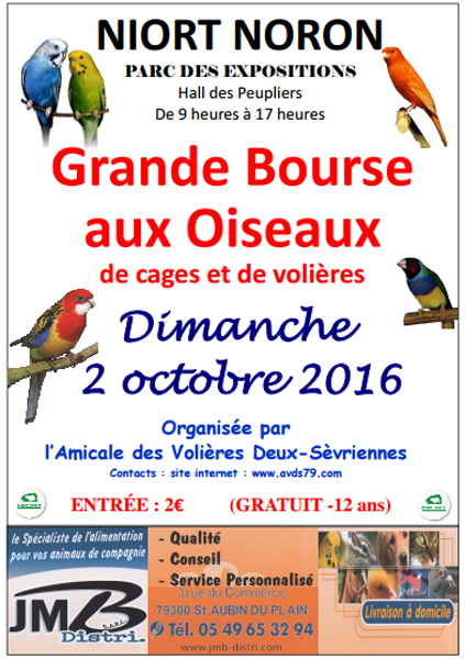 Grande Bourse aux oiseaux de cages et de volières à Niort-Noron (79), le dimanche 02 octobre 2016
