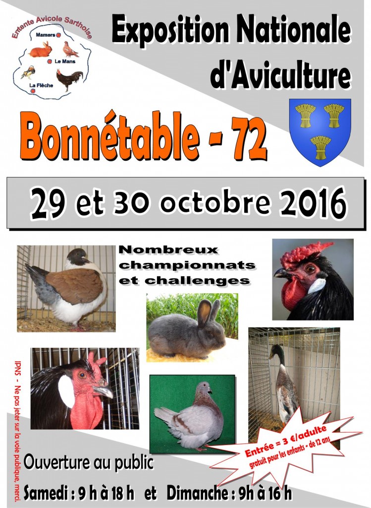 Exposition Nationale à Bonnetable (72), du samedi 29 au dimanche 30 octobre 2016