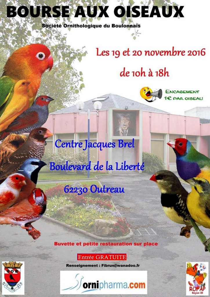 Bourse aux oiseaux à Outreau (62), du samedi 05 au dimanche 06 novembre 2016