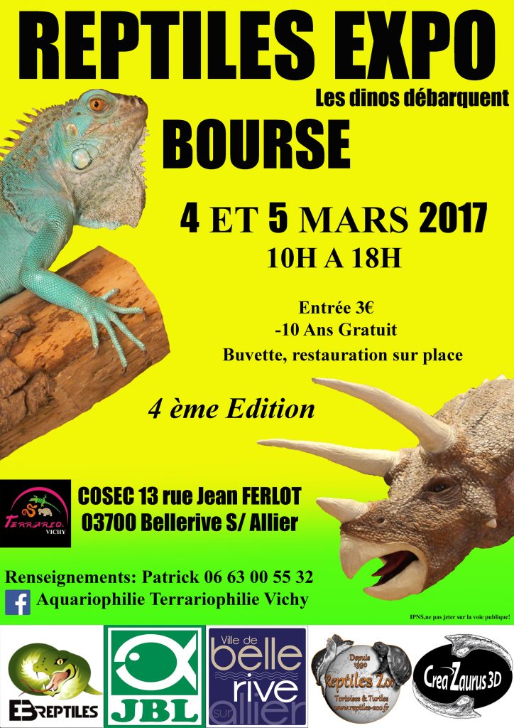 4 ème Reptiles expo-bourse à Bellerive (03), du samedi 04 au dimanche 05 mars 2017