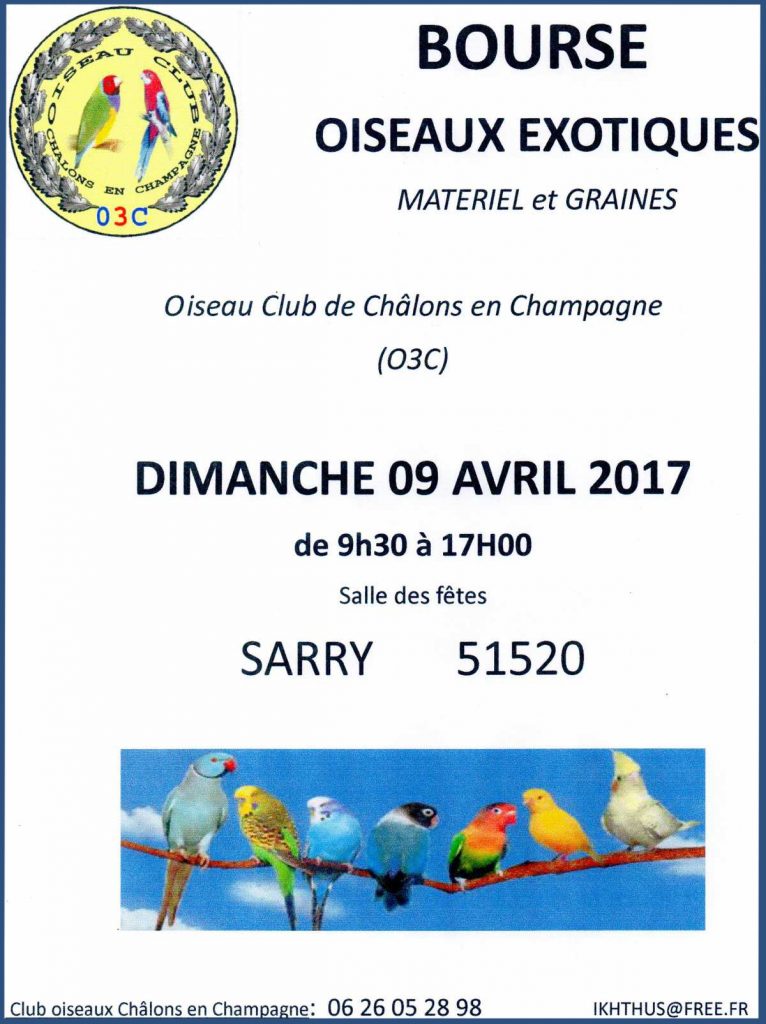 Bourse aux oiseaux exotiques à Sarry (51), le dimanche 09 avril 2017