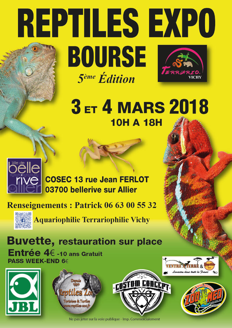 5 ème Reptiles expo-bourse à Bellerive (03), du samedi 03 au dimanche 04 mars 2018